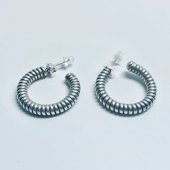 Silpada Rare HTF Sterling Silver Braided Wrapped Hoop Earrings on Posts - 1”